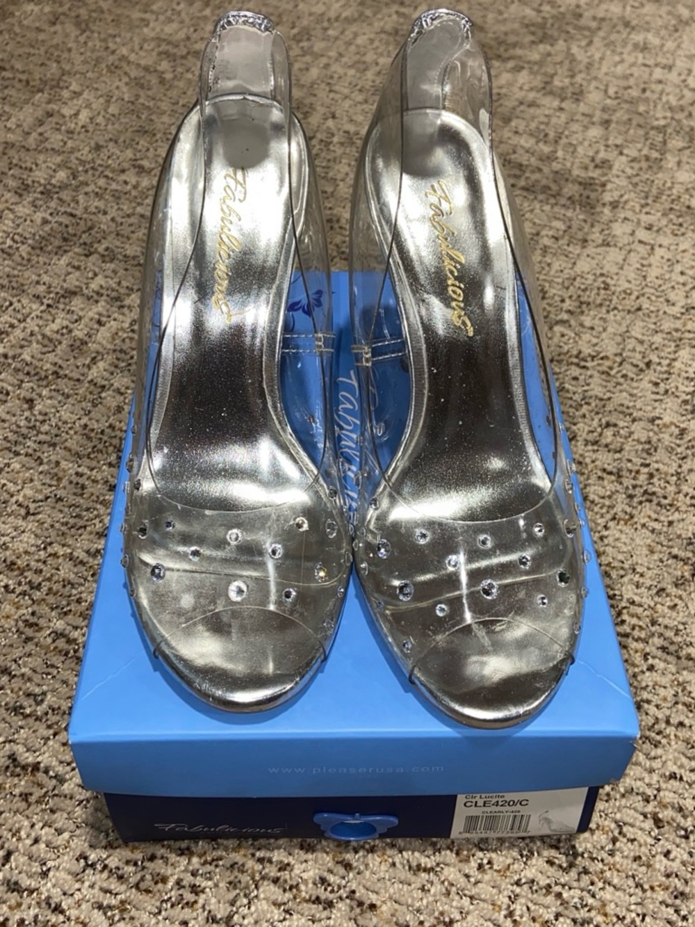 Pleaser Clear Heels with Silver Rhinestones